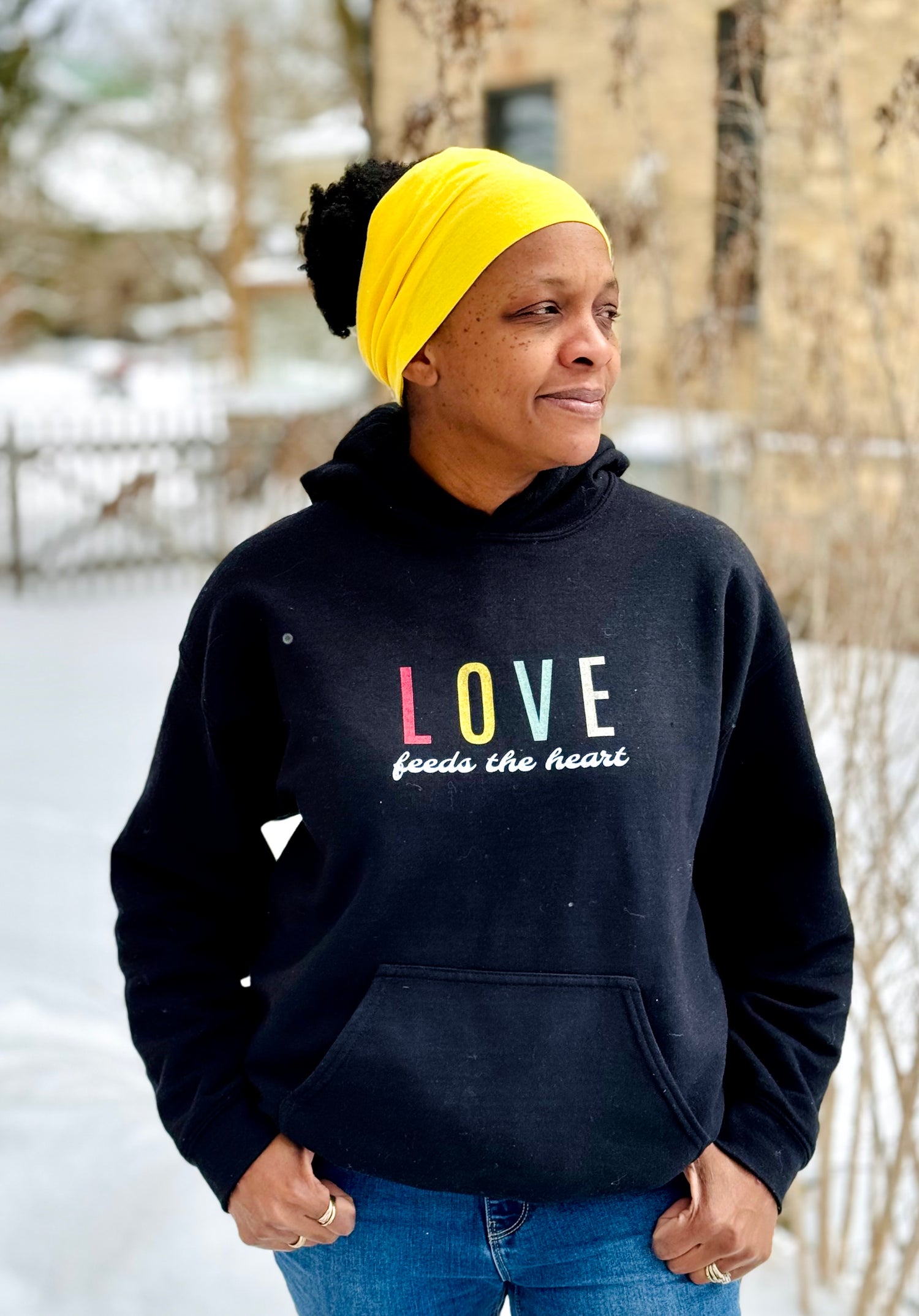 Graphic hoodie showing diversity with the image women of different races and the words I see colour and its beautiful.