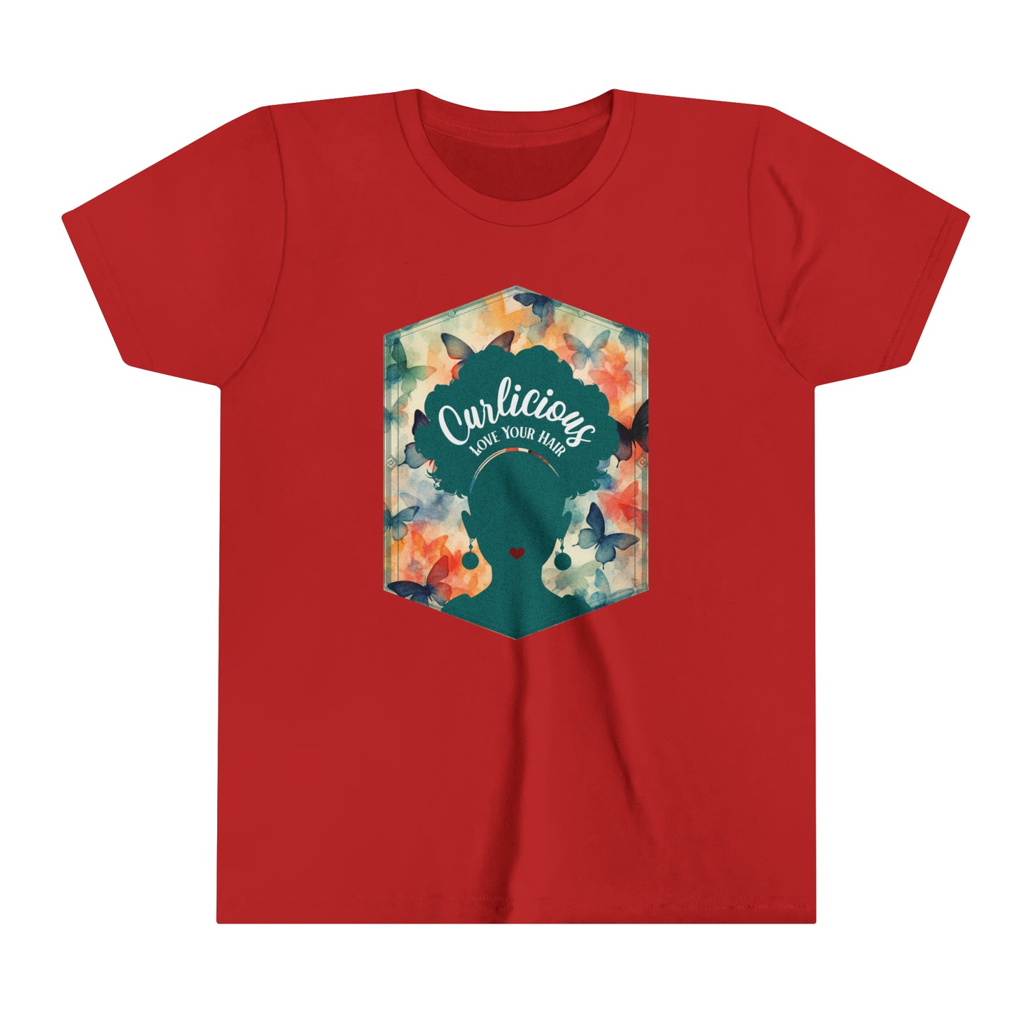 Curlicious, Love Your Curls, Positive Affirmation Graphic T-Shirt for Kids.