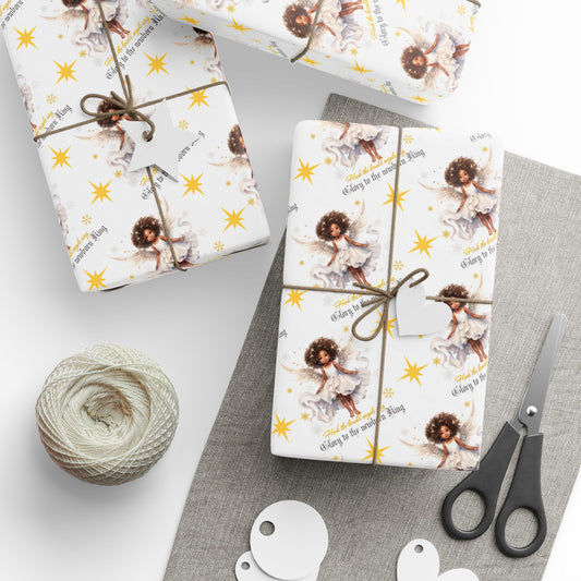 Brown Skinned Angel Festive Gift Wrap Paper, Religious Holiday Paper