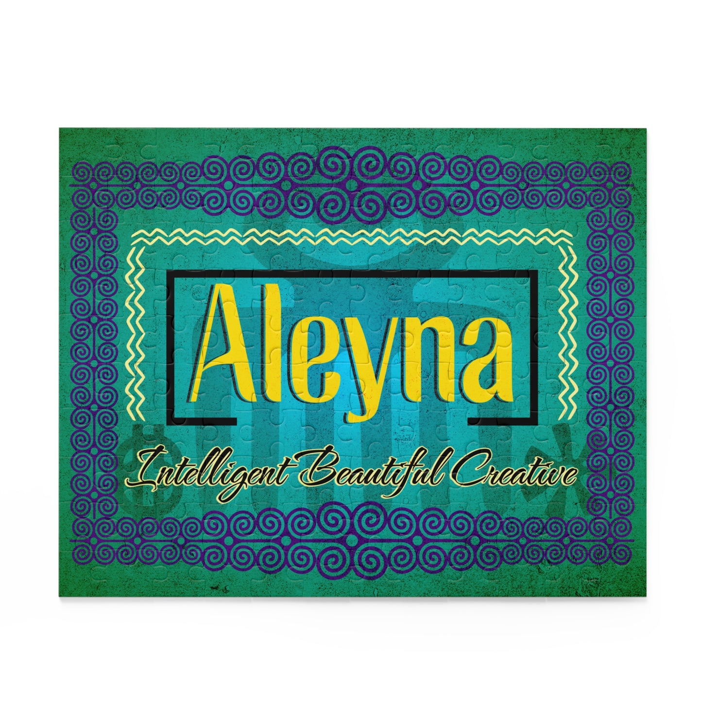 Personalized Custom Name Jigsaw Puzzle Adorned with Beautiful African Adinkra symbols. Winter