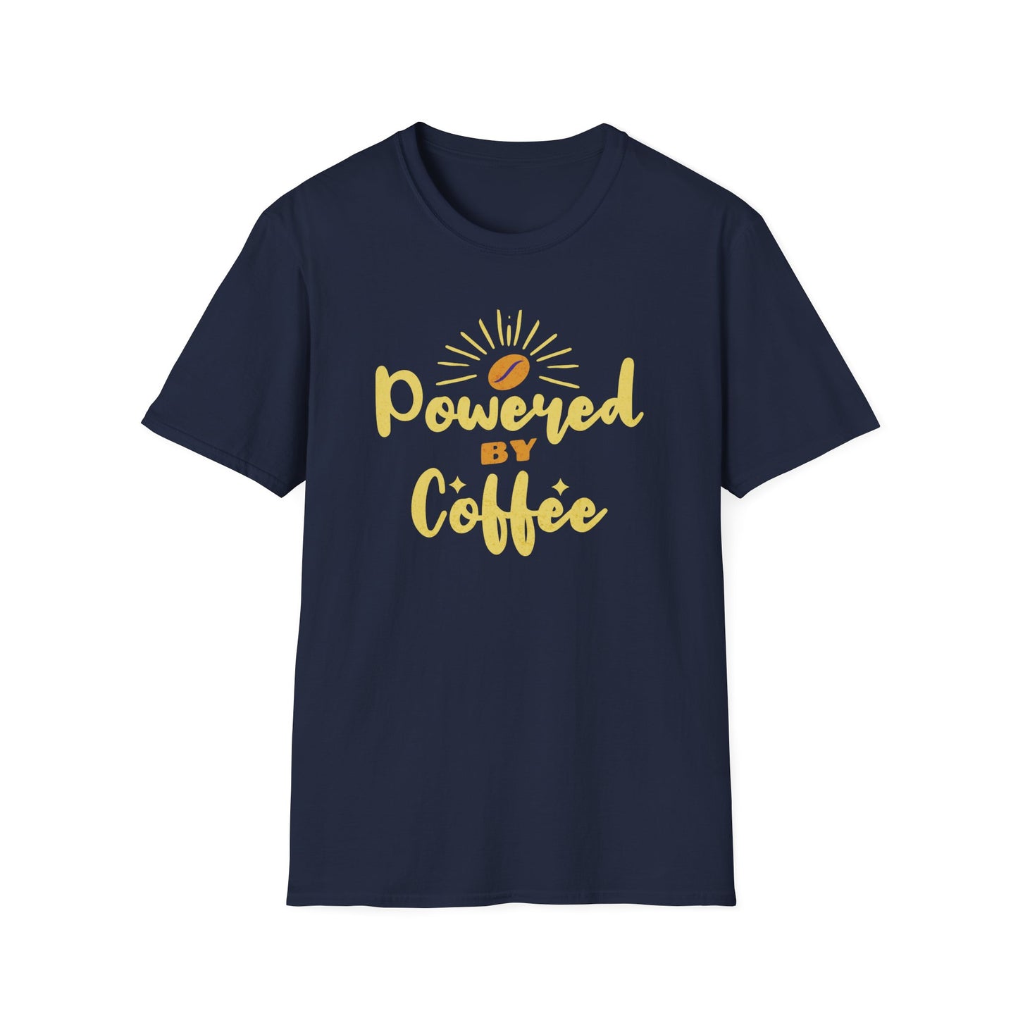 Powered by Coffee T-shirt with Bright Lively Colors for Coffee Lovers.