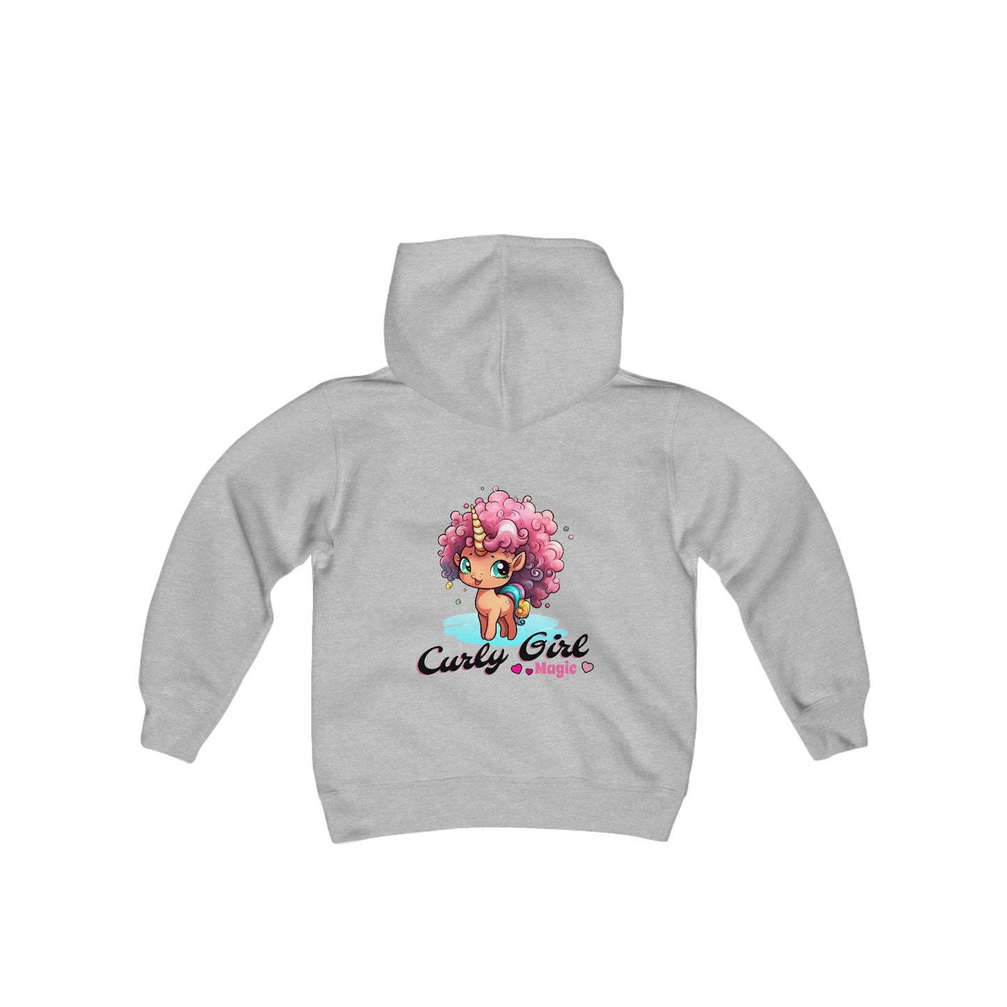 Curly Girl Magic Kids Hoodie with a Super Cute Unicorn with Sweet Curly Hair