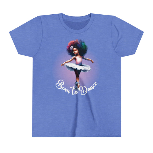 Born to Dance Graphic T-Shirt for Kids with a Cute Afro Wearing Ballerina