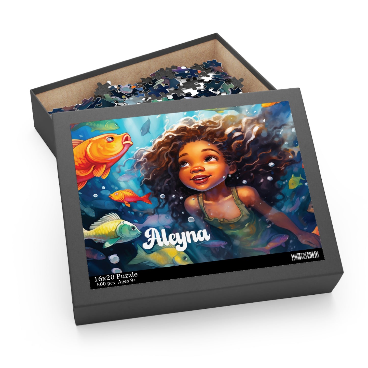 Personalized Children’s Jigsaw Puzzle with Fun, Brown Skinned Little Mermaid