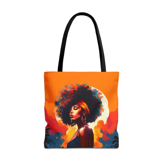 Vibrant, Tropical Tote Bag with Profile of a Beautiful Black Woman