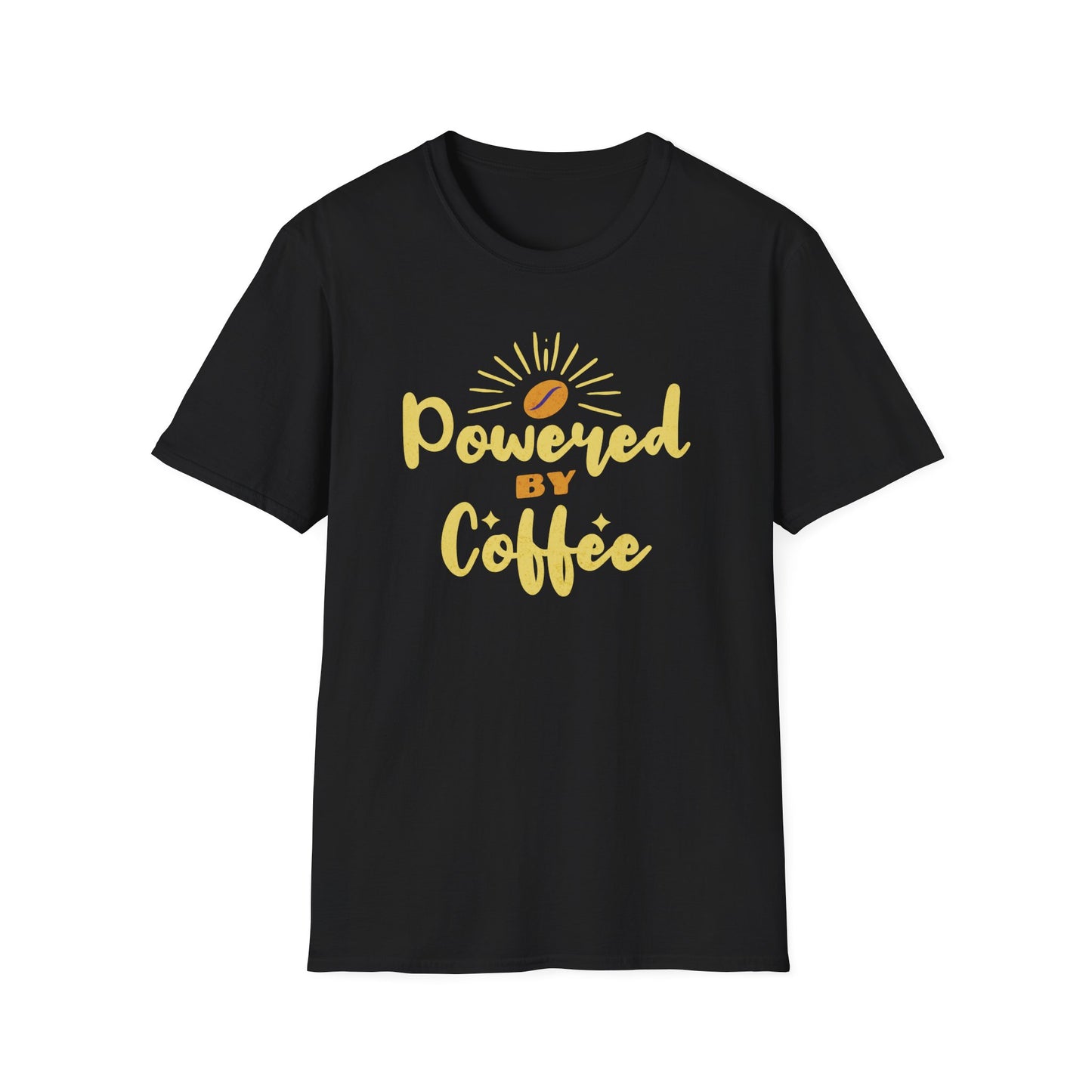 Powered by Coffee T-shirt with Bright Lively Colors for Coffee Lovers.