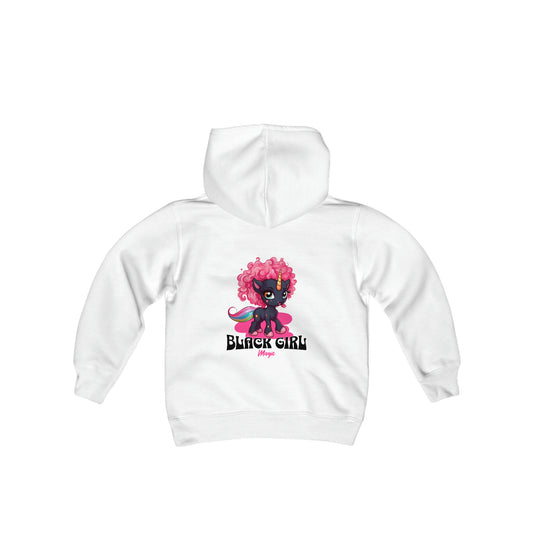 Black Girl Magic Kids Hoodie with a Super Cute Unicorn with Pink Curly Hair