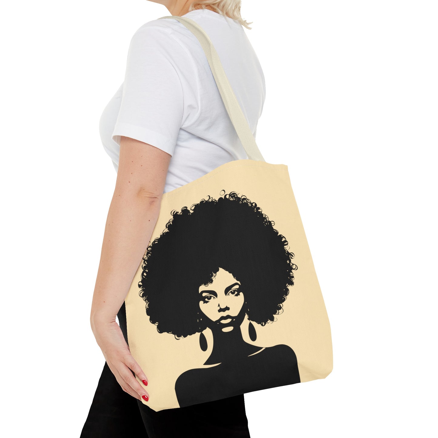 Tote Bag with a Strong Image of a Beautiful Girl with Afro Hair