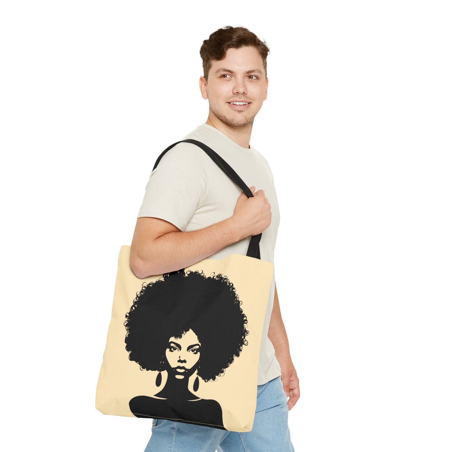 Tote Bag with a Strong Image of a Beautiful Girl with Afro Hair