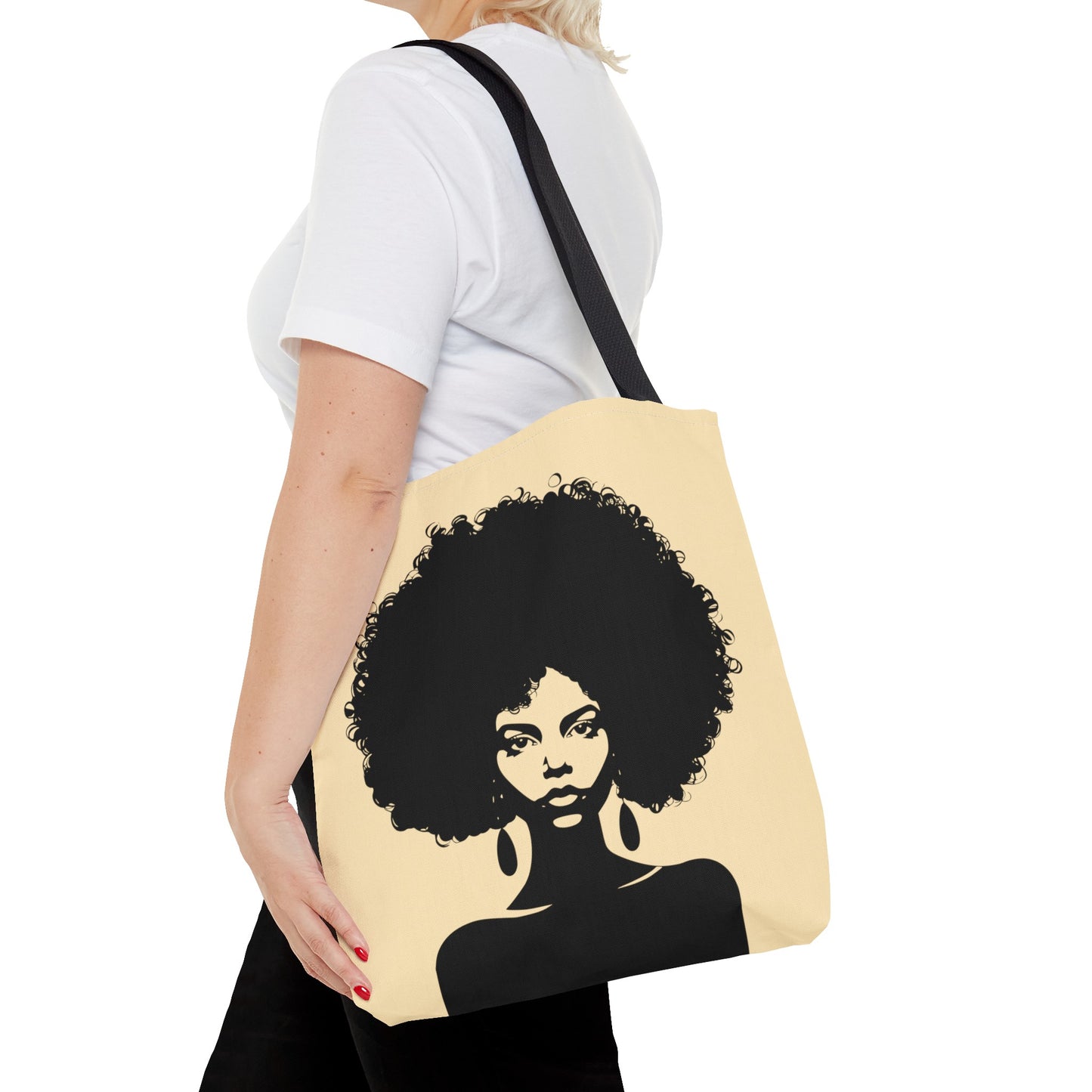 Tote Bag with a Strong Image of a Beautiful Girl with Afro Hair