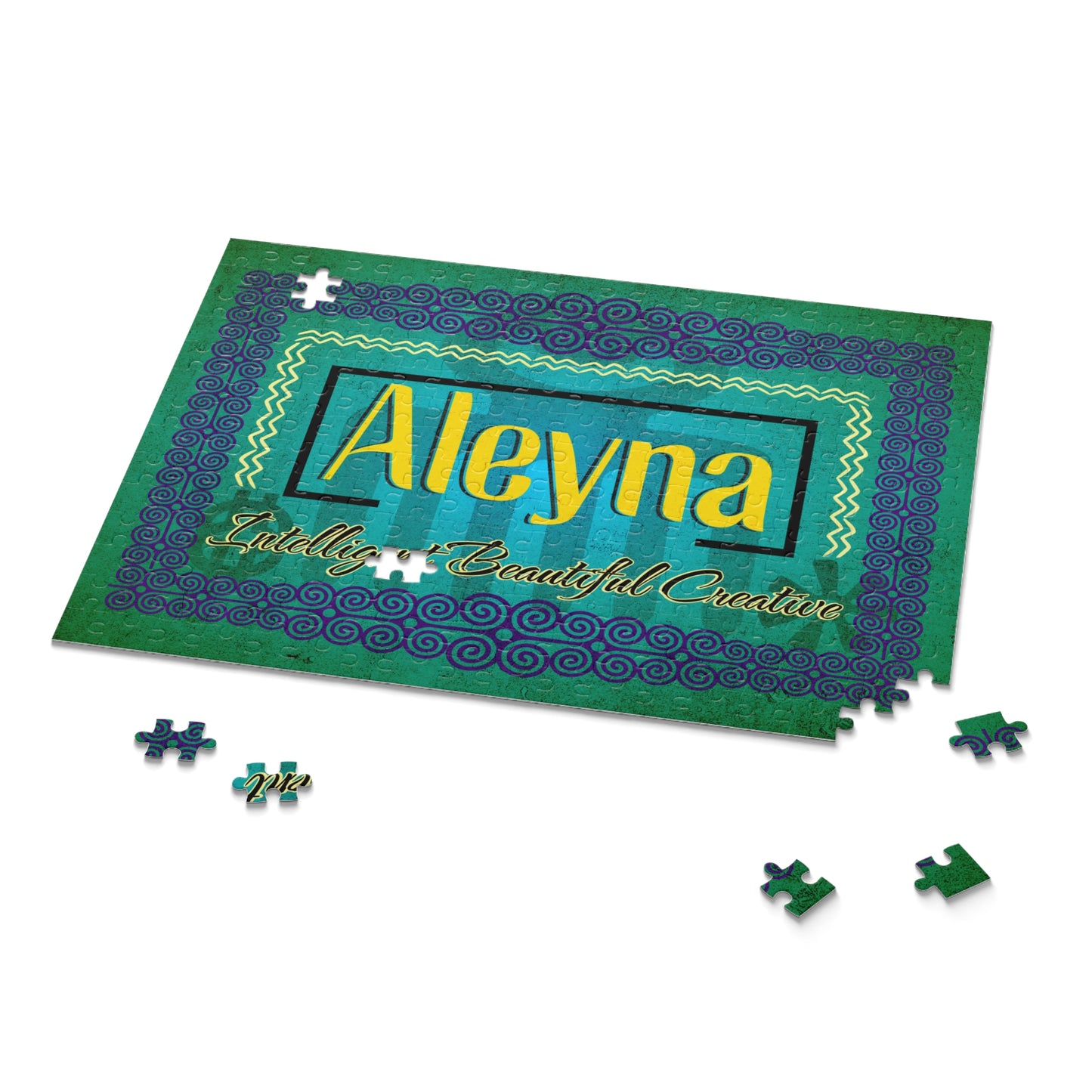 Personalized Custom Name Jigsaw Puzzle Adorned with Beautiful African Adinkra symbols. Winter