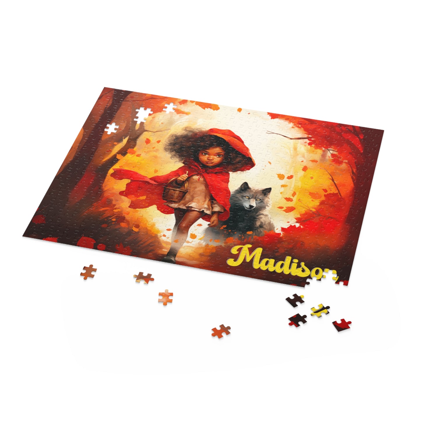 Personalized Children’s Jigsaw Puzzle with a Melanated Little Red Riding Hood