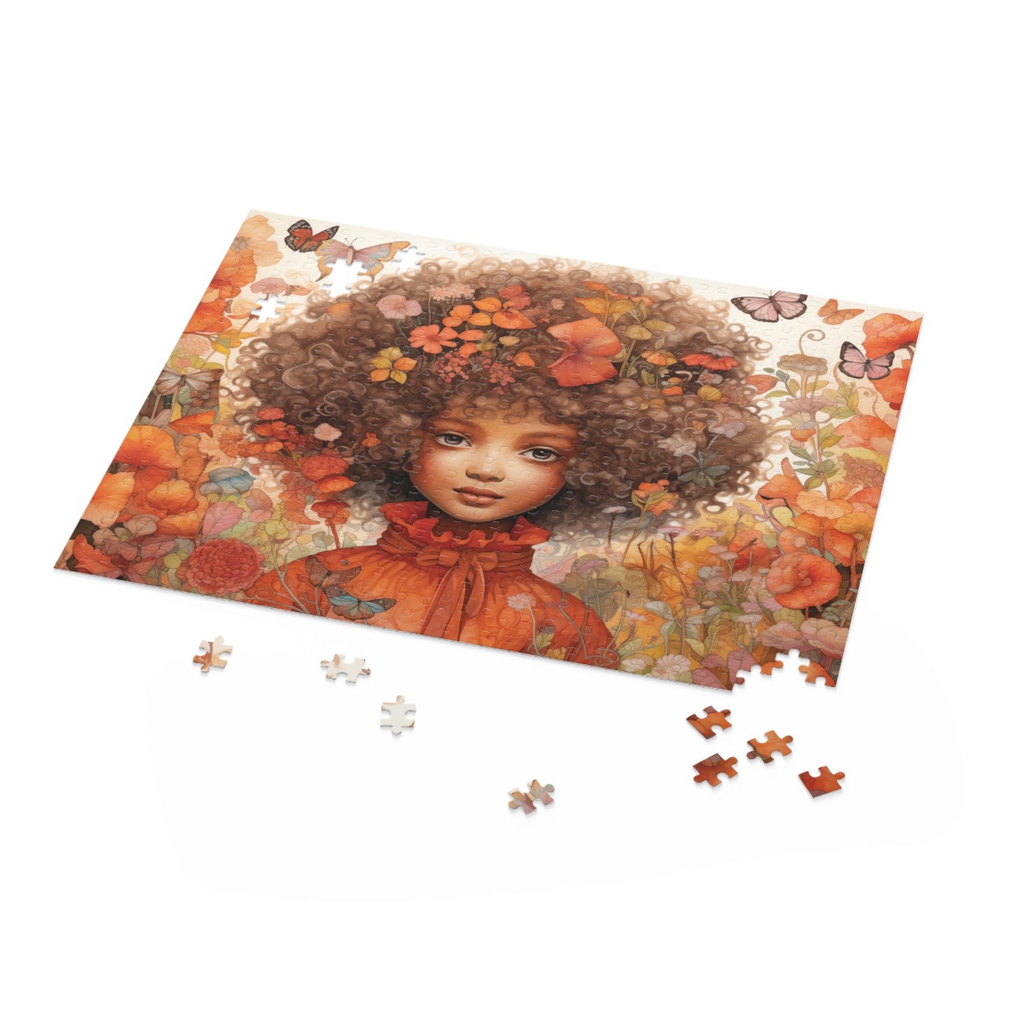 Fall Themed Children Jigsaw Puzzle with Beautiful Brown Skinned Child with Lovely Afro hair.