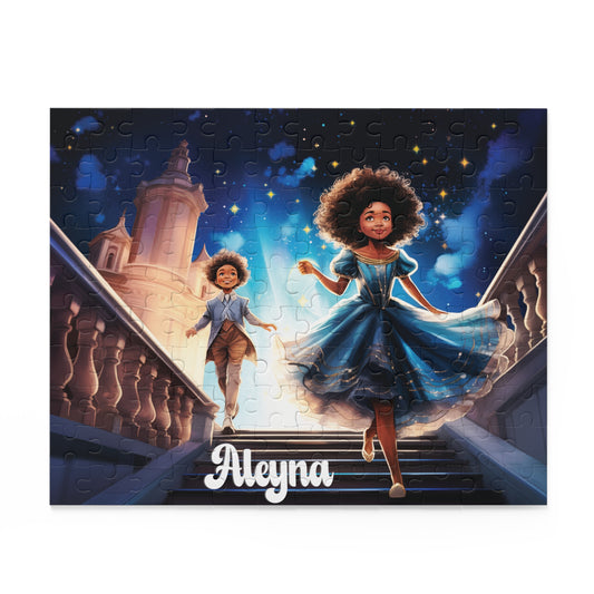 Personalized Children’s Jigsaw Puzzle with Dark Skinned Cinderella and Her Prince.