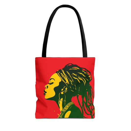 Tote Bag with Vibrant Image of a Powerful Black Woman with Locs