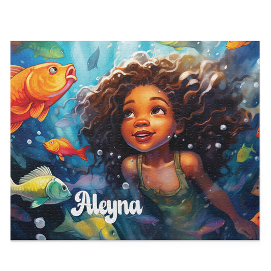 Personalized Children’s Jigsaw Puzzle with Fun, Brown Skinned Little Mermaid