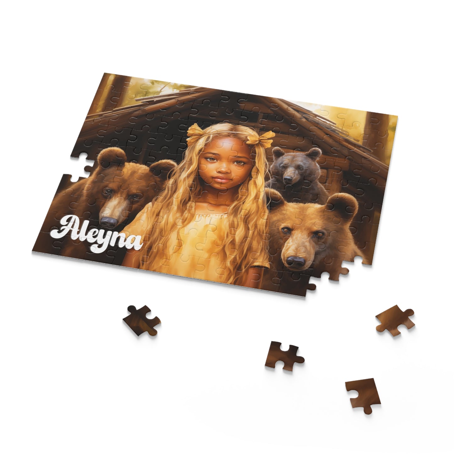 Personalized Children’s Jigsaw Puzzle with Beautiful Brown Skinned Goldilocks