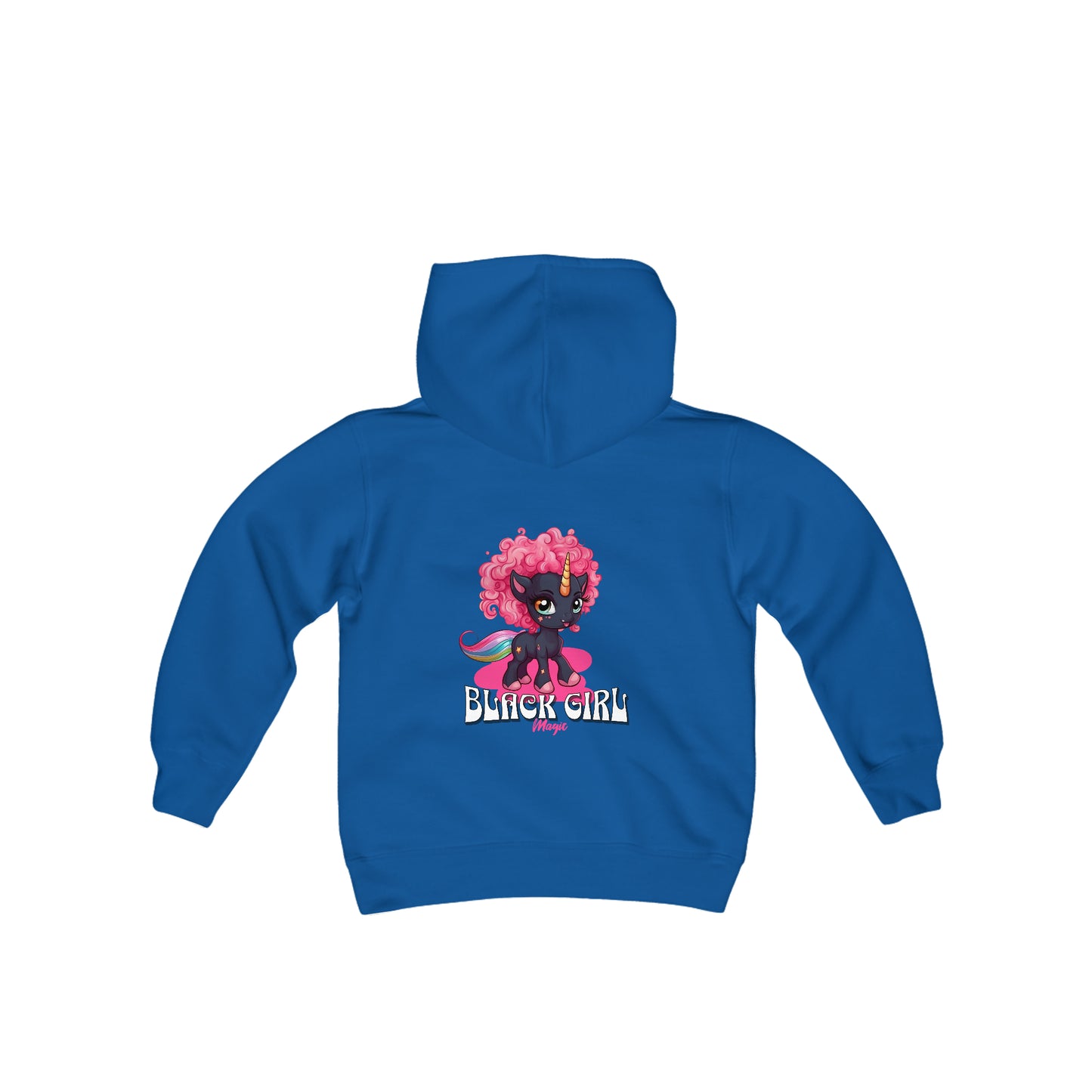 Black Girl Magic Kids Hoodie with a Super Cute Unicorn with Pink Curly Hair