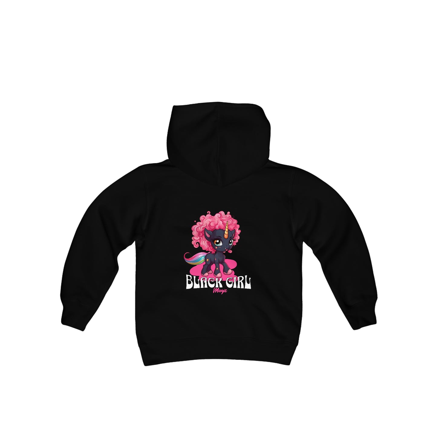 Black Girl Magic Kids Hoodie with a Super Cute Unicorn with Pink Curly Hair