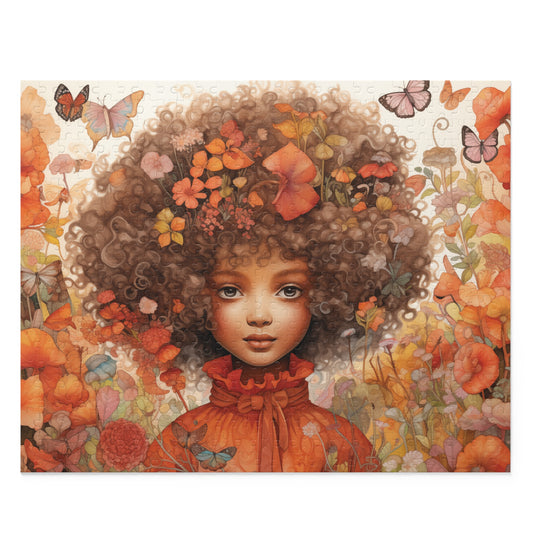 Fall Themed Children Jigsaw Puzzle with Beautiful Brown Skinned Child with Lovely Afro hair.