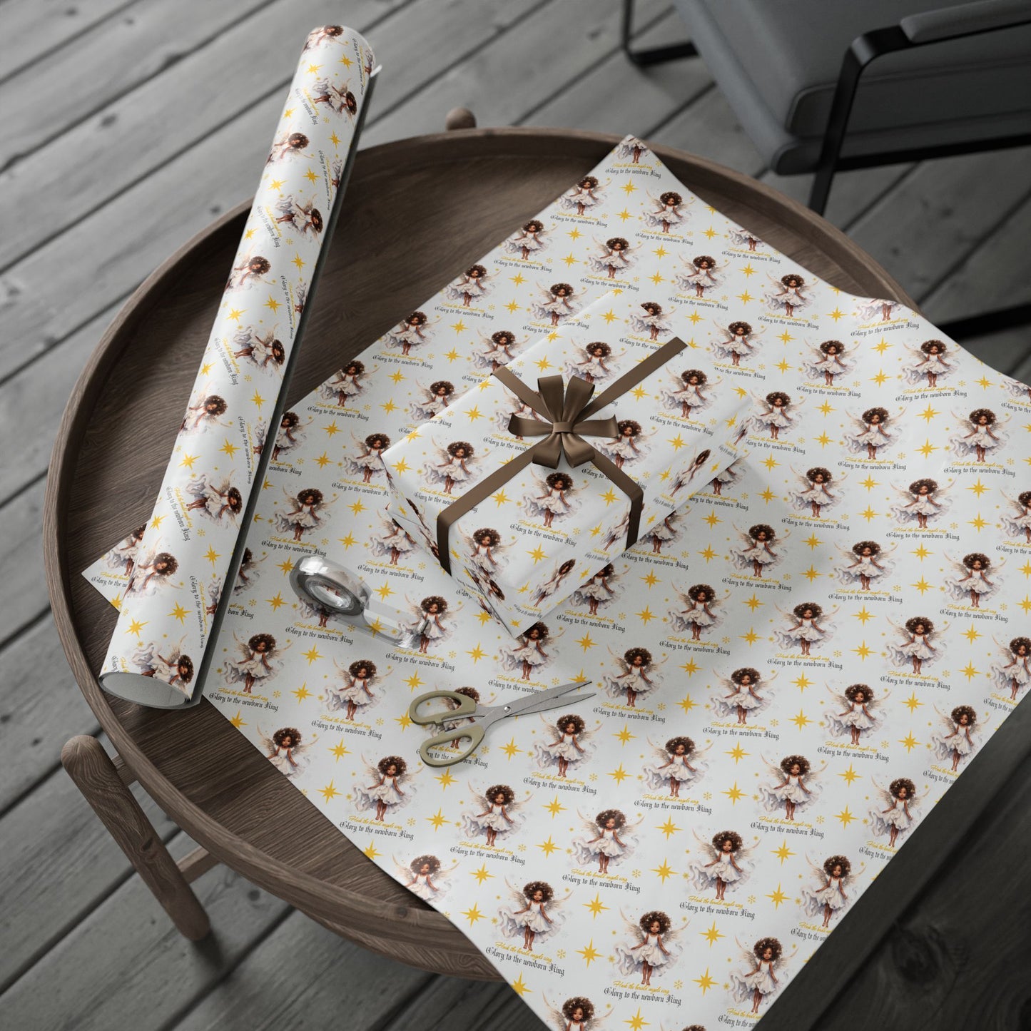 Brown Skinned Angel Festive Gift Wrap Paper, Religious Holiday Paper