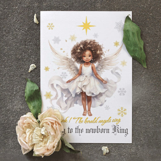 African American Christmas Cards with Black Angel, Hark the Heralds Angels Sing