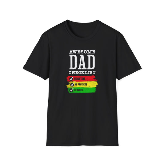 Fathers Day T Shirt. Awesome Dad Cares  Protects and Listens. Positive sayings and great Fathers Day gift