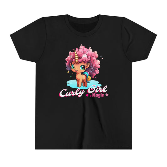 Curly Girl Magic Kids T-Shirt with a Super Cute Unicorn with Sweet Curly Hair