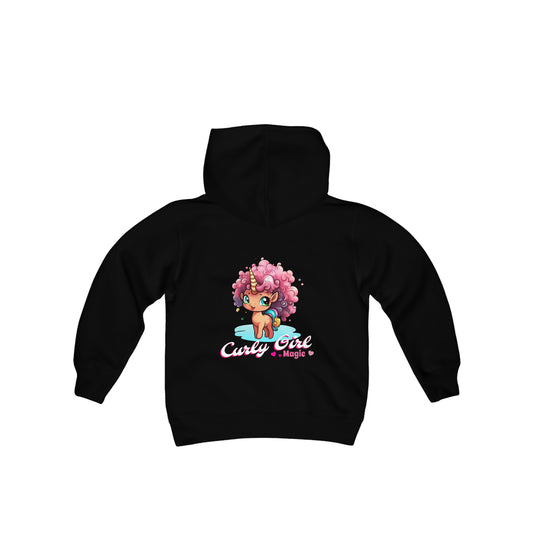 Curly Girl Magic Kids Hoodie with a Super Cute Unicorn with Sweet Curly Hair