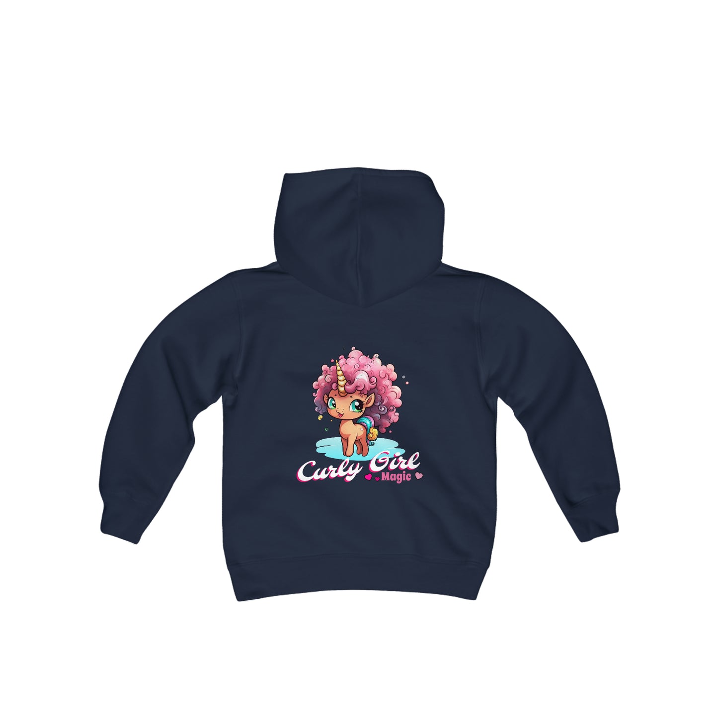 Curly Girl Magic Kids Hoodie with a Super Cute Unicorn with Sweet Curly Hair