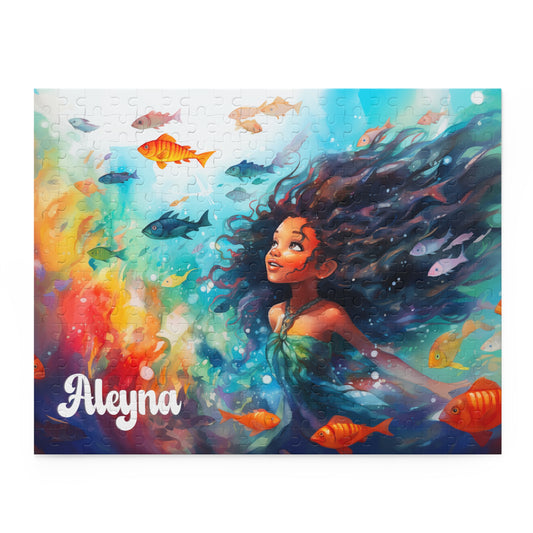 Personalized Children’s Jigsaw Puzzle with Gorgeous, Brown Skinned Little Mermaid