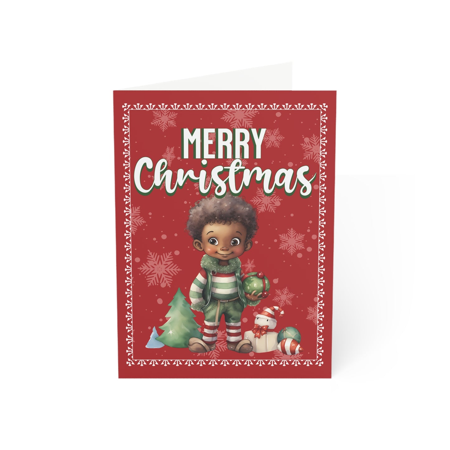 Christmas Greeting Cards, African American Little Elf Boy, Holiday Set.