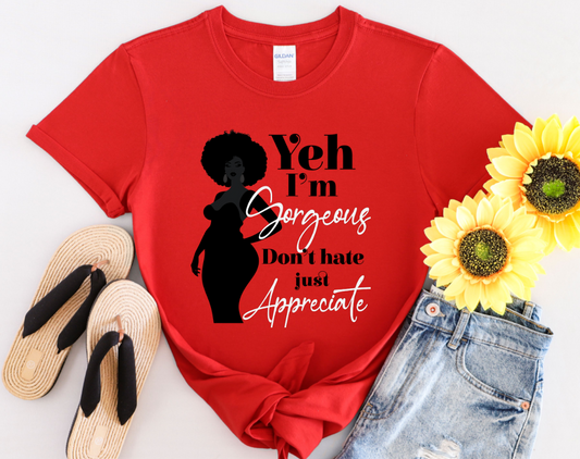 Yeh I’m Gorgeous, Don’t Hate, Just Appreciate T-shirt for Black Women