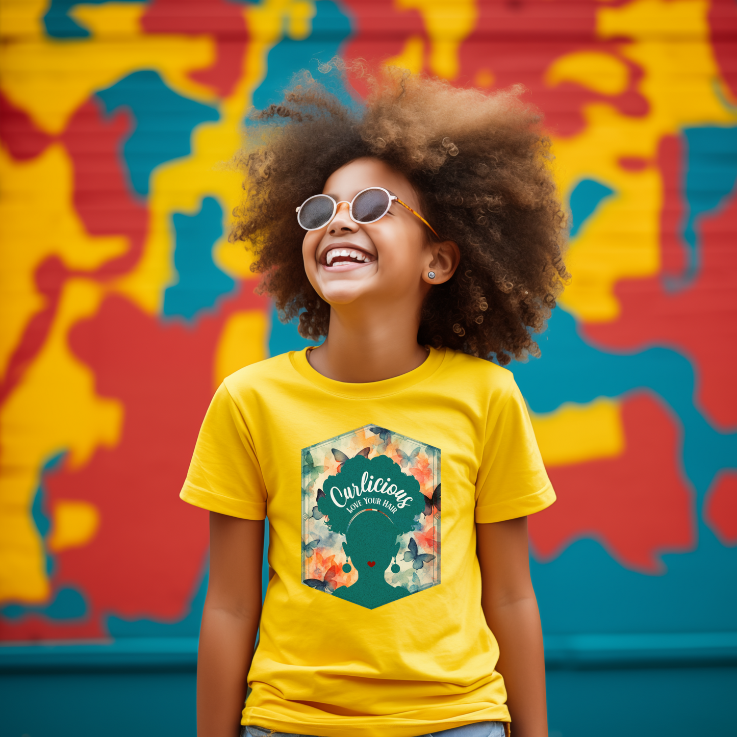 Curlicious, Love Your Curls, Positive Affirmation Graphic T-Shirt for Kids.