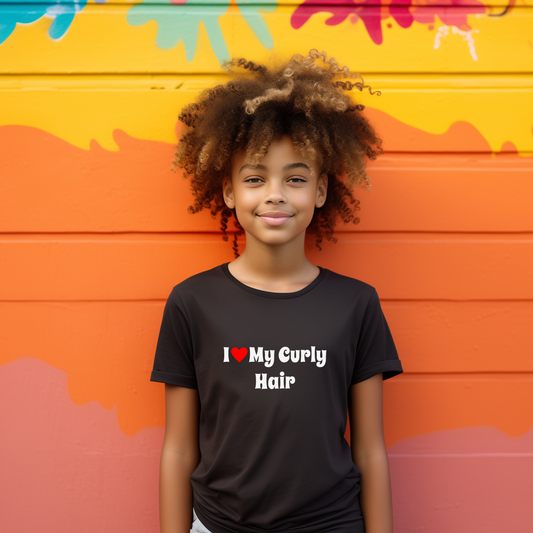 I Love My Curly Hair, Positive Affirmation Text T-Shirt for Kids