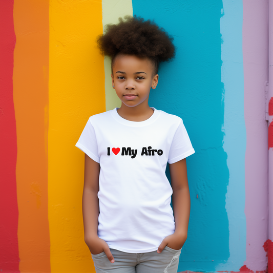 I Love My Afro Hair, Self Love Text T-Shirt for Kids