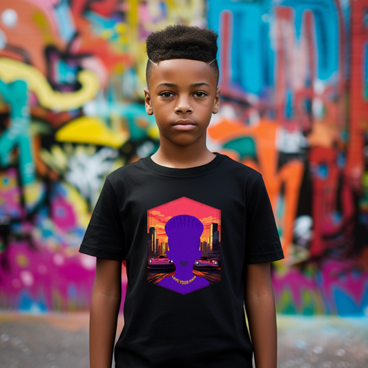 Love Your High Top Kinky Hair, Positive Affirmation Graphic T-Shirt for Kids.