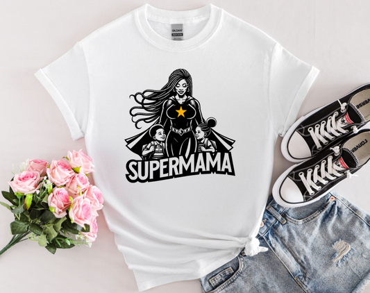 Cool Graphic T-shirt Showing a Strong Black Supermom Taking Her Kids to School